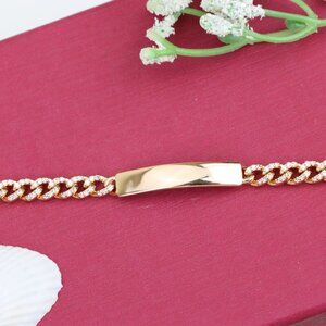 "Rose Gold Polished ID Bracelet with Pave Cuban Chain Design, XPBL0943